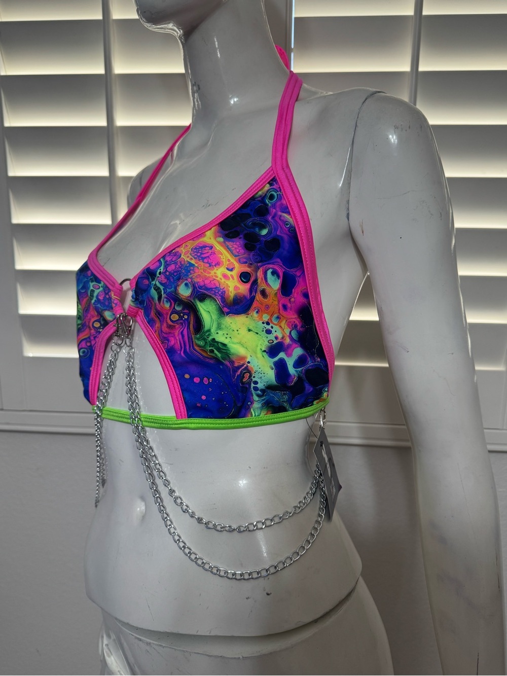 New 3x neon pink psychedelic halter top shirt festival rave raver outfit trippy - Picture 2 of 4